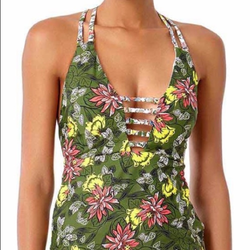 NWT Anne Cole‎ Happy Strappy Green Plunge Tankini
